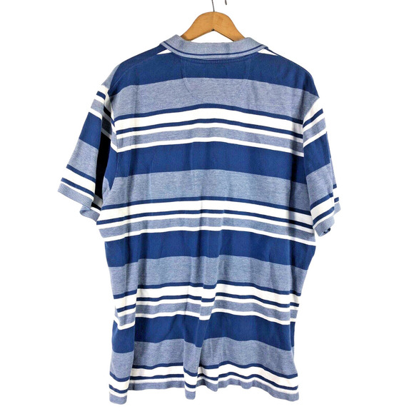 Chaps Ralph Lauren Polo Shirt XL Blue & White Stripe Textured Rugby Style S/S - Picture 5 of 6